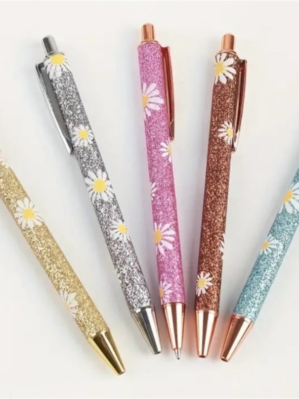 Pink Daisy Glitter Click Pen New